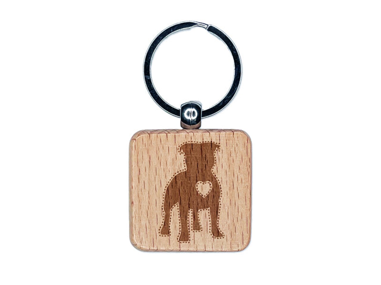 Staffordshire Bull Terrier Dog with Heart Engraved Wood Square Keychain Tag Charm